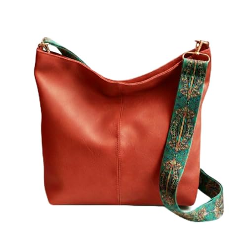 Damen-Umhängetasche aus PU-Leder – elegant und lässig, mit verstellbarem Riemen, ethnischer Stil, große Taschen für den Alltag, braun von MOANATURA