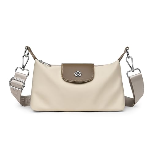 MOANATURA Kleine Umhängetasche für Damen, aus wasserdichtem Nylon, 24 x 13 x 9 cm, leicht, 250 g, verstellbarer Gurt, mit Reißverschluss und Details aus PU-Leder – 4 Farben, cremefarben von MOANATURA