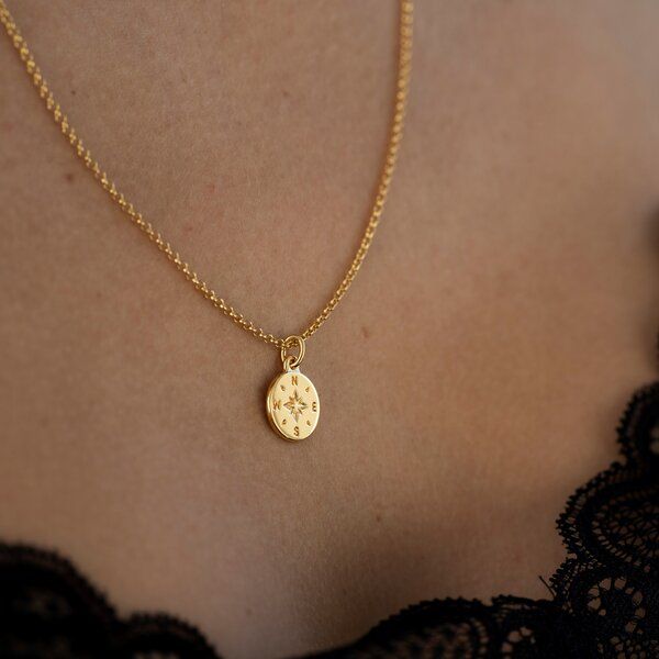 MOANINA Kette Kompass - 925 Silber/18k Gold Vermeil - 3 Längen von MOANINA