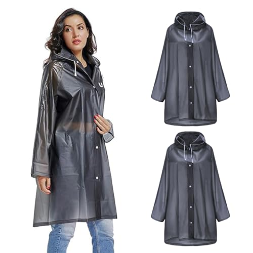 MOAZIFI 2 Stück Regenjacke Damen Wasserdicht – Hochwertiger Regenmantel und Regenponcho für Festival, Wandern, Radfahren und Camping – Ultraleicht und Faltbar – EVA Regencape mit Kapuze von MOAZIFI