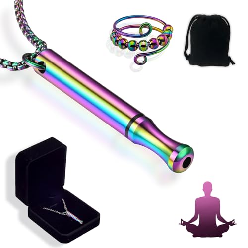 MOAZIFI 4 V2 Halskette Rauchfrei Original Set - Atemkette, Höki Halskette gegen Angst - Raucherentwöhnungshilfe, Meditationshilfe, Geschenkverpackung, 1 Schmuckbeuteln, 1 Anti-Angst-Ring von MOAZIFI