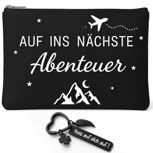 MOAZIFI Abschiedsgeschenk Kollegen Set, 'Pass auf Dich auf!' Schlüsselanhänger*1 Und 'Auf Ins Nächste Abenteuer' Kosmetiktasche*1, Abschiedsgeschenk Kollegin Für Kollegen, Piloten, Reisende Freunden von MOAZIFI