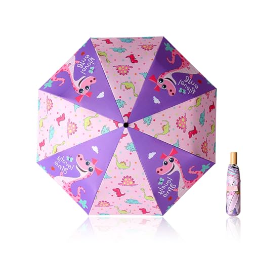 MOAZIFI Kinder Regenschirm Mädchen, Taschenschirm Kinder, Dinosaurier-Design Taschenschirm Für, Sicherheits-Reflektoren- Farbwechsel Bei Regen–Sturmfest - Geschenke Zur Einschulung von MOAZIFI