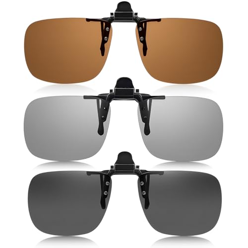 MOAZIFI 3 Stück Clip-On Polarisiert Sonnenbrille, Uv400 Sonnenbrille Über Normale Brille, Sonnenbrillen Aufsatz Brille, Clip On Sonnenbrille, Sonnenbrillen Clip Für Brille, Für Brillenträger von MOAZIFI