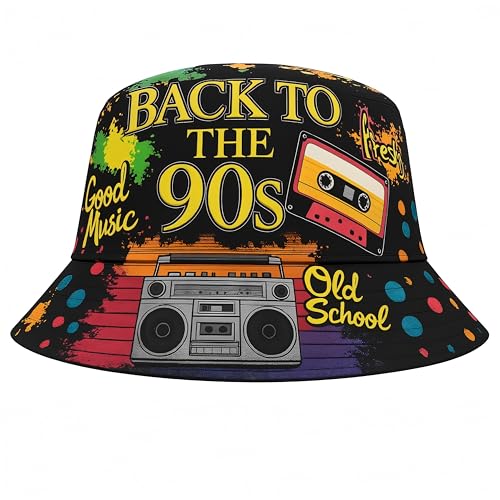 Retro 90er Jahre Thema Eimer Hüte für Frauen Männer Hip Hop Rock 90er Jahre Outfit Damen, Fischerhut für Frau Mann von MOAZIFI