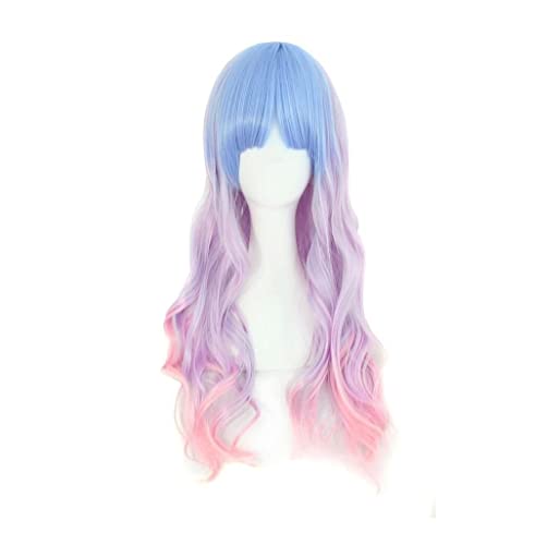Perücke Damen Fest Perücke Gradient Blau Rosa Langwelle Niedlich Perücke Für Frauen Mädchen Lila Synthetische Perücke Täglicher Gebrauch von MOBAAK