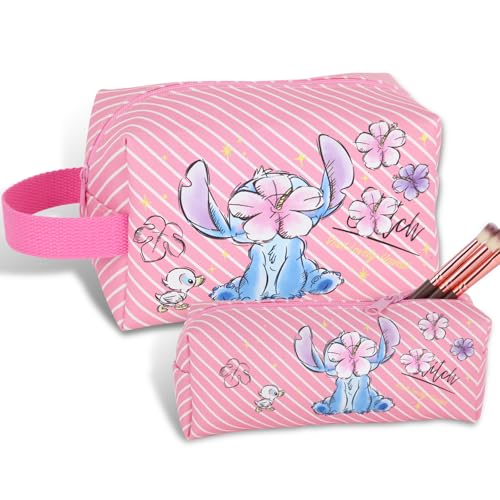 MOBRWUVS Reise-Kosmetiktasche, große Kapazität, Cartoon-Kosmetiktasche, Make-up-Tasche mit Reißverschluss, Reise-Kulturbeutel, Make-up-Zubehör, Organizer, das beste Geschenk für Frauen (Rosa) von MOBRWUVS