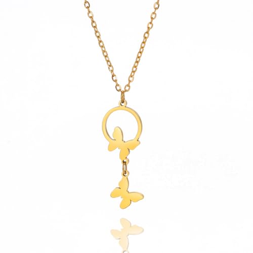 MOBSAN Halskette Kreis-Schmetterlings-Anhänger-Halskette für Damen, Schlüsselbeinkette, Hochzeitsschmuck Party Geschenk von MOBSAN