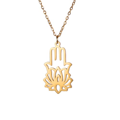 MOBSAN Halskette Lotus Palm Anhänger Halskette Damen Herren Yoga Amulett Kreuz Kette Schmuck Jubiläum Party Geschenk von MOBSAN