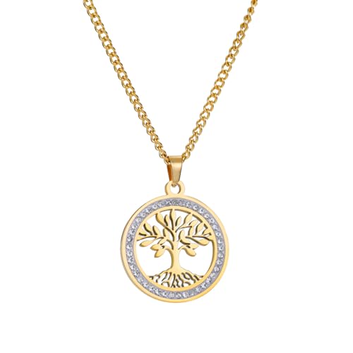 MOBSAN Halskette Personalisierte trendige Damen-Halskette, Ring, Punkt-Diamant, hohler Baum-Anhänger, einfache Halskette Party Geschenk von MOBSAN