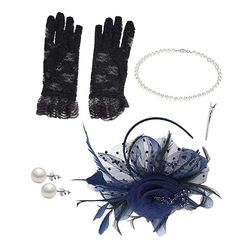 MOBUTOFU 1 Satz Cocktailparty-Hut Haarschmuck für aus Spitze perlenschmuck set lace gloves Fascinator-Hüte für Haarschmuck für den Abschlussball künstliche feder Navy von MOBUTOFU