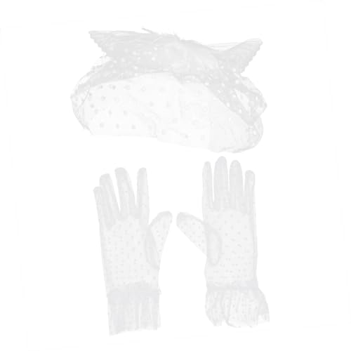 MOBUTOFU 1 Set Retro-hut Und Handschuhe Abschlusshut Kostümparty-handschuhe Damenwinterhandschuhe 2 Paar Weißes Set von MOBUTOFU