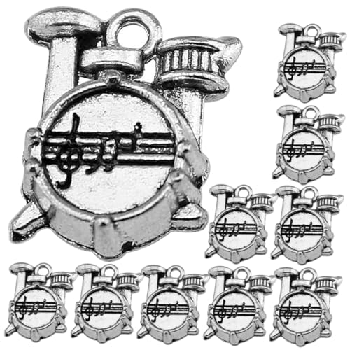 MOBUTOFU 10 Stück Teiliges Metall Schmuck Anhänger Drum Charms Antik Silberfarbene DIY Bastelanhänger für Halskette Armband Schlüsselanhänger Vielseitig für Schmuckherstellung und von MOBUTOFU