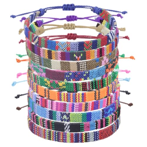MOBUTOFU 10 Stück Teiliges Verstellbares Ethno Armband Handgewebte Baumwoll Bänder in Boho Stil Leichtes Sommer Schmuckzubehör für Damen und Herren Passend für Strand und Alltagsmode von MOBUTOFU