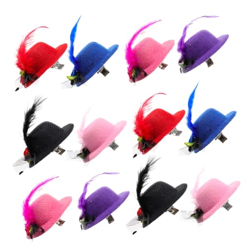 MOBUTOFU 12stücke Mini-haarclips Hut-design Bunte Party-haarspangen Für Mädchen Mit Federn Niedliche Accessoires Für Besondere Anlässe Und Alltag von MOBUTOFU