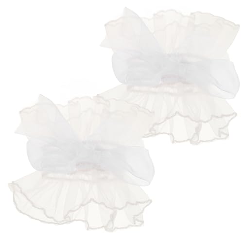 MOBUTOFU 1Paar Spitzenmanschetten für Damen Rüschen Handgelenkmanschetten Tüll mit Schleifenakzent Vielseitig Einsetzbar für Hochzeiten Teepartys und Besondere Anlässe von MOBUTOFU