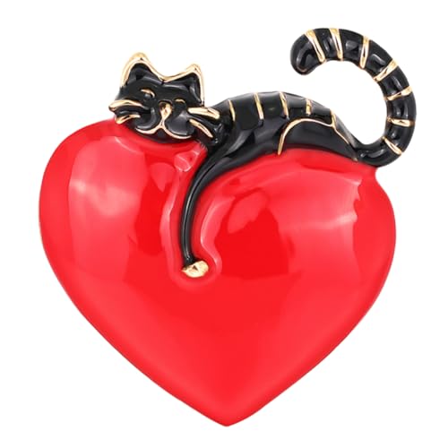 MOBUTOFU Kreative Katzen Brosche Aus Legierung Herzform Modisches Abzeichen Für Katzenfans Broschenzubehör Für Kleidung Und Rucksack von MOBUTOFU