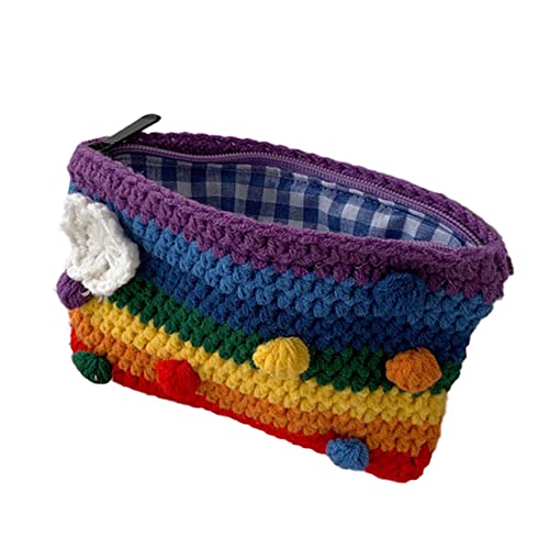 MOBUTOFU Regenbogen Tasche Gestrickt Wechseltasche Handytasche Geldbörse Regenbogen Beutel Münztasche Gestrickte Handtasche Regenbogentasche Für Schlüssel Handy Geldbörse Make-up Accessoire von MOBUTOFU