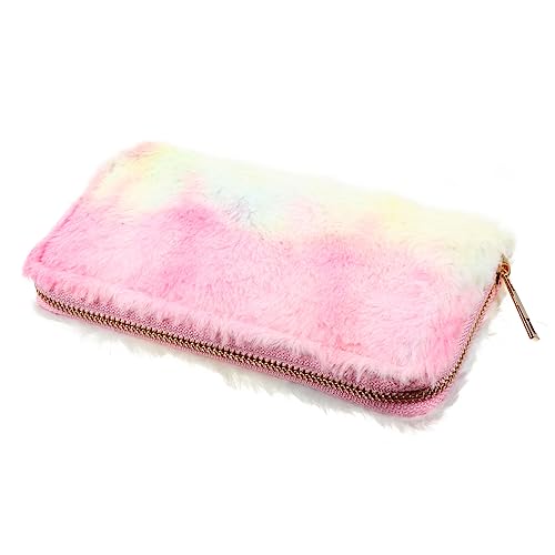 MOBUTOFU 1stück Modischer Reißverschluss Geldbeutel Für Frauen Tragbare Handtasche Aus Langen Plüsch Regenbogenfarbverlauf Für Schule Und Alltag Für Münzen Karten Und Schlüssel von MOBUTOFU