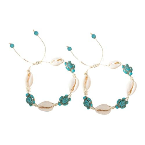 MOBUTOFU 2 Stück Boho Fußkettchen Damen Verstellbar mit Muschel und Meeresschildkröte Anhänger Handgefertigtes Strand Schmuck Accessoire Natürliche Ausstrahlung für Sommer und Urlaub von MOBUTOFU