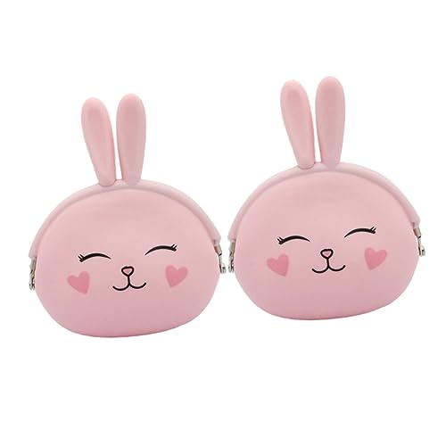 MOBUTOFU 2 Stück Kleine Silikon Münzbeutel mit Süßem Hasenmotiv Leichter Geldbeutel mit Schnappverschluss Kompakte Wechselgeld Tasche für Damen und Mädchen Tragbar für Schlüssel und von MOBUTOFU
