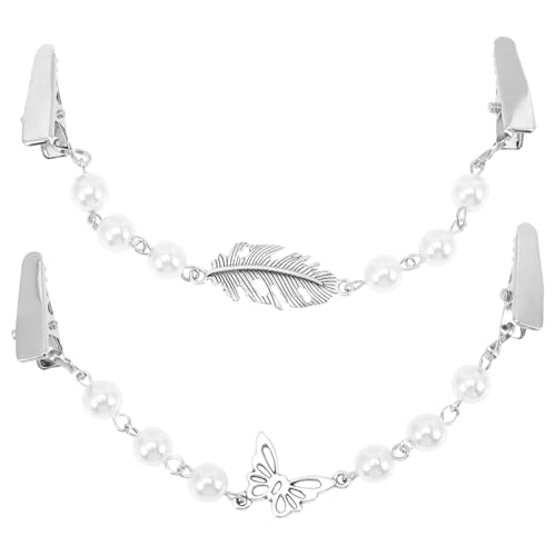 MOBUTOFU 2 Stück Retro Sweater Clips mit Perlenkette Eleganter Strickjackenclip Dekorativer Kragenhalter für Pullover Kleider Schals Modisches Zubehör Robust und Vielseitig für Damen und von MOBUTOFU