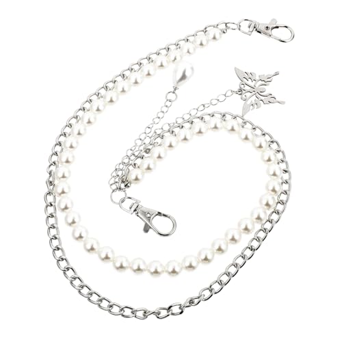 MOBUTOFU 2 Stück Stylische Taillenkette für Damen Robustem Edelstahl Silberfarbene Schmetterlings dekokette mit Perlen Modisches Hüftgürtel accessoire für Jeans und Taschen Langlebig und von MOBUTOFU