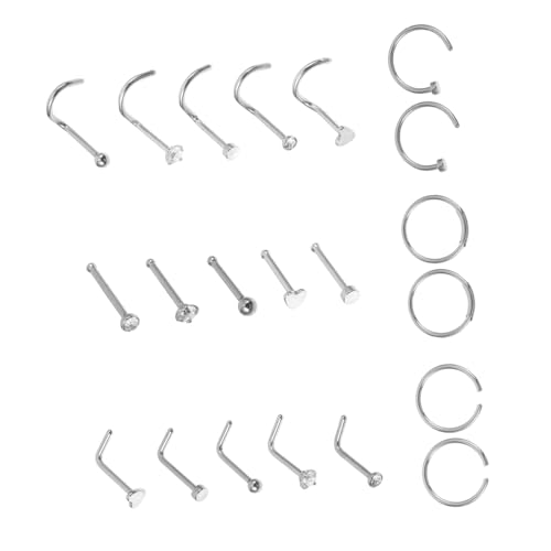 MOBUTOFU 21 Teiliges Nasenpiercing Langlebigem Edelstahl Stilvolle Nasenringe und Nasenstecker in Silber Sichere und Bequeme Piercing schmuck accessoires für Damen und Herren von MOBUTOFU