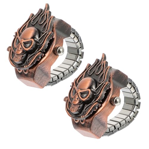 MOBUTOFU 2St Uhr mit Diamantring Ringuhr Finger für Ringe für Kinder Uhrenring am Finger retro armbanduhr vintage watch Elastizität Fingeruhr Flip-Open-Cover- -Uhr Zinklegierung von MOBUTOFU