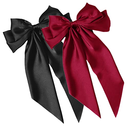MOBUTOFU 2stücke Große Haarschleifen Haarklammern Für Frauen Elegante Satin-bow Clips Und Weinrot Für Besondere Anlässe Und Alltag Vielseitiges Haarschmuck-zubehör von MOBUTOFU