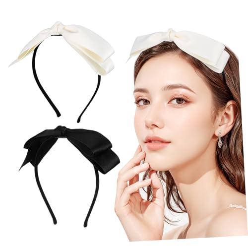 MOBUTOFU 2stücke Pack Satin Stirnbänder Mit Schleife Damen Kopfschmuck Haarband Accessoires Für Party Urlaub Cremefarben Dünn Seite Band Dekoration Stirnband Für Frau Mädchen Kopf von MOBUTOFU