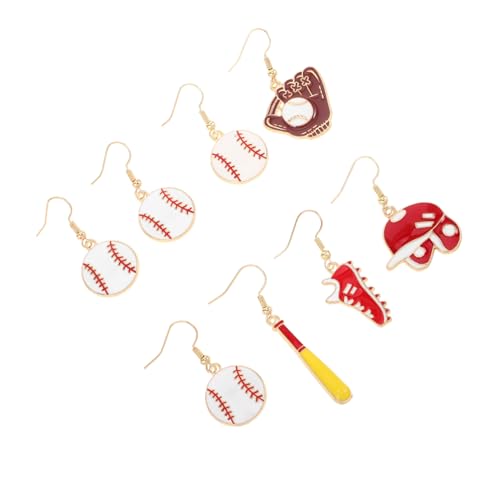 MOBUTOFU 4 Paar Baseball Ohrringe Cartoon Design mit Emaille Leichte Damen Ohrhänger Sportliche Tropfenform Langlebig und für Alltag Partys und Baseball Fans von MOBUTOFU