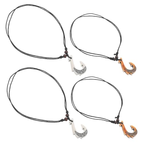 MOBUTOFU 4 Stück Ethnische Resin Halskette mit Fischhaken Anhänger Stilvolle Tribal Schmuckstücke für Damen Herren Design für Alltag Party und Reisesouvenir von MOBUTOFU