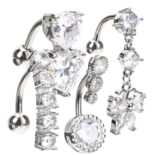 MOBUTOFU 4 Stück Teiliges Bauchnabelpiercing aus Edelstahl Komfortabel und Rostfrei Glatte Oberfläche Modischer Nabelring Schmuck mit Zirkonia für Damen für Alltag und Strandkleidung von MOBUTOFU