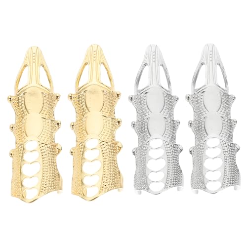 MOBUTOFU 4 Stück Teiliges Verstellbare Vintage Punk Metall Gelenk Fingerringe Damen Cosplay Halloween Karneval Party Zubehör in Gold und Silber von MOBUTOFU