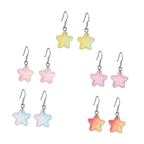MOBUTOFU 5 Paare Damen Ohrringe Stern Anhänger Bunte Fünf Punkte Soft Candy Ohrhänger Hautfreundlich Modisches Accessoire für Alltag Party und von MOBUTOFU