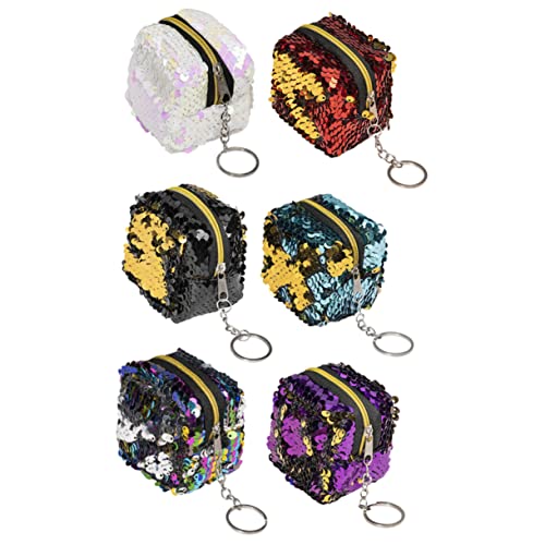 MOBUTOFU 6 Stück Teiliges Glitzer Münzbeutel mit Reißverschluss Kleine Quadratische Portemonnaies in Rot Grün Schwarz und Kompakt und Vielseitig für Damen für Kleingeld und Schlüssel von MOBUTOFU