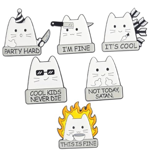 MOBUTOFU 6 Stück Teiliges Katzenbroschen Cartoon Design aus Hochwertiger Legierung Niedliche Anstecknadeln für Kleidung Rucksäcke und Geschenkideen Langlebig und Einfach zu Befestigen für von MOBUTOFU