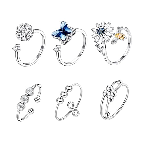 MOBUTOFU 6 Teiliges Set Drehbarer Stressring Für Erwachsene Und Verstellbare Ringe Mit Zirkonia Zur Linderung Von Angst Und Stress Ideal Als Fidget MOBUTOFU 6 Teiliges Set Drehbarer Stressring Für Erwachsene Und Verstellbare Ringe Mit Zirkonia Zur Linderung Von Angst Und Stress Ideal Als Fidget von MOBUTOFU