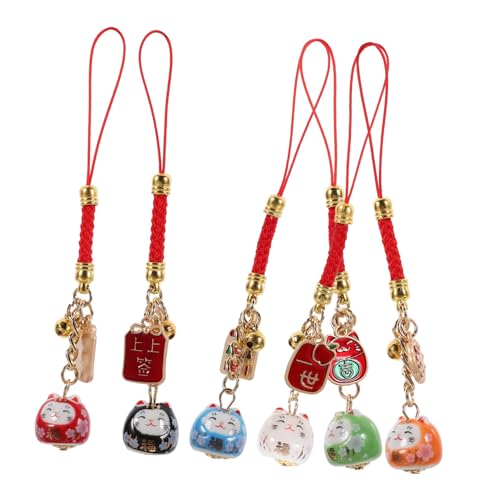 MOBUTOFU 6stücke Japanische Glückskatze Schlüsselanhänger Maneki Neko Anhänger Für Taschen Handys Und Schlüssel Einzigartige Dekoration Mit Feng Shui Bedeutung Für Katzenliebhaber von MOBUTOFU