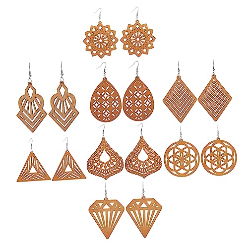 MOBUTOFU 8 Paare Bohemian Holzohrringe Afrikanische Dangle Ohrringe mit Geometrischem Design Handgefertigt Natürlichem Holz für Festliche Anlässe und Individuellen Stil von MOBUTOFU
