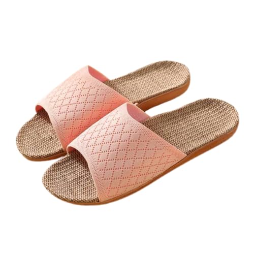 MOBUTOFU Atmungsaktive Leinen Hausschuhe Damen Indoor Slippers Sommer Frühling Rutschfest Leicht Flexible Pantoffeln Komfortable Freizeit Schuhe von MOBUTOFU
