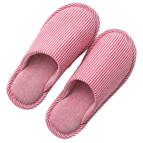 MOBUTOFU 1Paar Baumwoll-leinen Hausschuhe mit Rutschfester Sohle Modische Streifenpantoffeln für Damen und Herren Passend für Bequeme Indoor Slipper für Jahreszeiten von MOBUTOFU