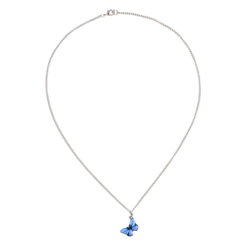 MOBUTOFU Blaues Schmetterling Anhänger Damen Halskette Edelstahl Clavicle Chain Elegant Modisch für Frauen und Mädchen von MOBUTOFU