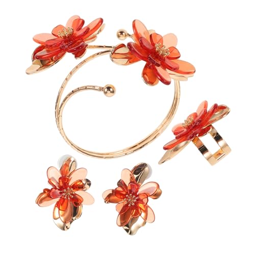 MOBUTOFU Ohrring-armband-ring-set Mit Blumenmuster Für Damen Tropföl-verarbeitung Süßer Schmuck Für Alltag Und Besondere Anlässe Rot von MOBUTOFU
