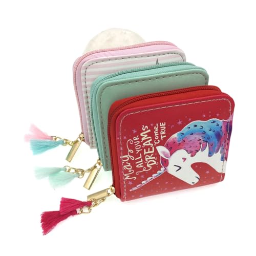 MOBUTOFU Pu Reißverschluss Geldbörse Einhorn Muster Für Mädchen Cartoon Geldbörse Kurz Leichte Pu Brieftasche Mit Reißverschluss Süßes Einhorn Design Für Studenten Für Reisen Und von MOBUTOFU