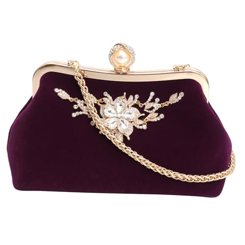 MOBUTOFU Damen Clutch Abendtasche mit Strasssteinen Plüsch Stoff Stilvolle Handtasche für Hochzeit Bankett Party mit Kettengurt und Funkelnder Verzierung in Violett von MOBUTOFU