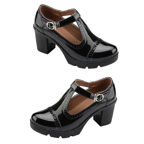 MOBUTOFU Damen High Heels mit Klobigem Absatz Runde Zehen Komfortable Arbeitsschuhe für Frühling Herbst Modische Pumps für Büro und Festliche Anlässe Schwarz von MOBUTOFU