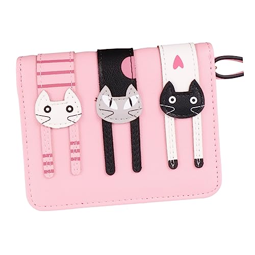 MOBUTOFU Damen Portemonnaie Kleine Geldbörse mit Katzenmuster PU Zipper Geldbeutel Kurzformat mit Münzfach Kartenfächer Praktisch für Alltag Schule und Büro von MOBUTOFU
