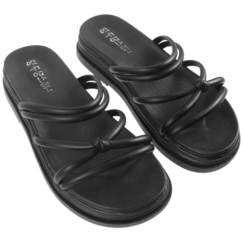 MOBUTOFU Damen Sandalen Flachsohle Sommer Strand Slipper Candy Color Rutschfest Angenehm Schwarz von MOBUTOFU